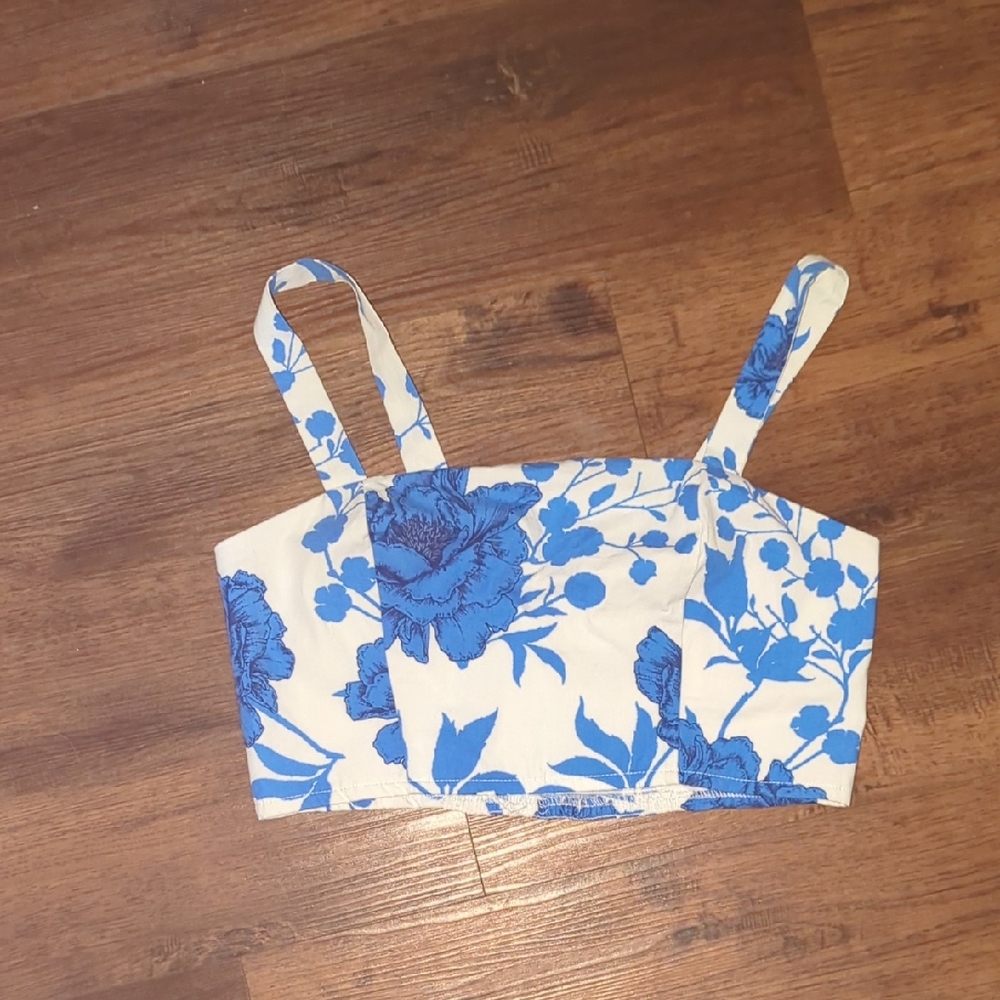 Floral Blue and White Crop Top